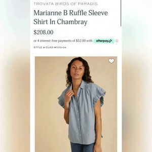 TROVATA BIRDS OF PARADIS
Marianne B Ruffle Sleeve
Shirt In Chambray Size S $208
